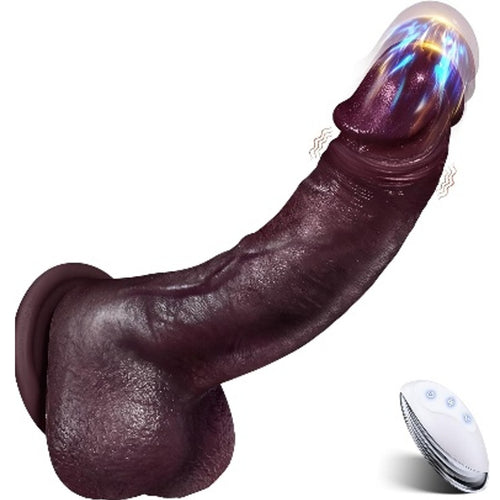 Heated Silicone Black Dildos with 10 Thrusting & 10 Vibrating Modes